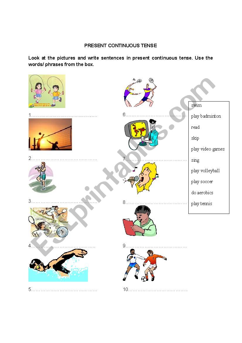 Present Continuous Tense worksheet