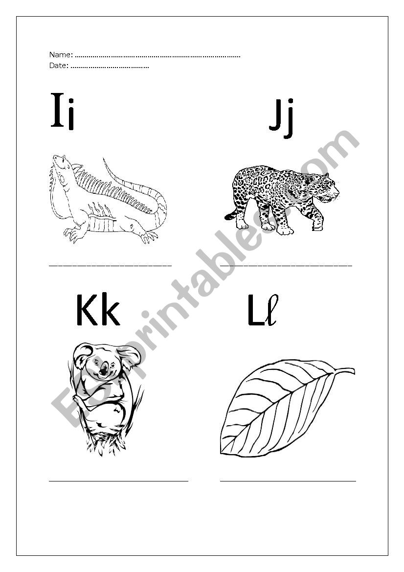Naming the pictures letters i,j,k,l