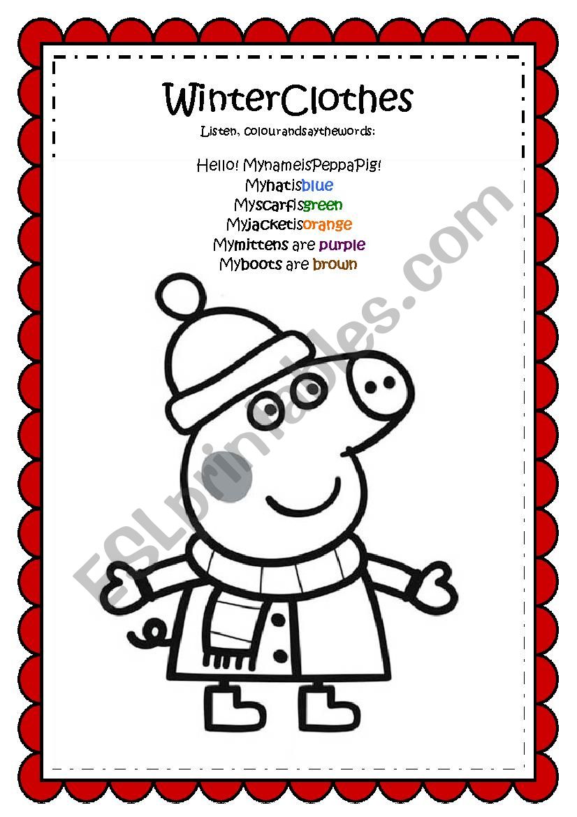 Peppa Pig Winter Clothes worksheet