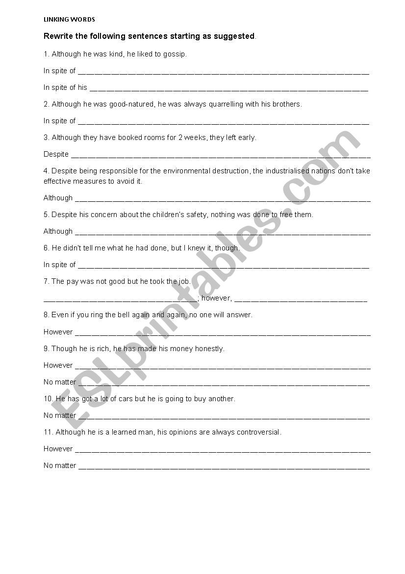 Linking words worksheet