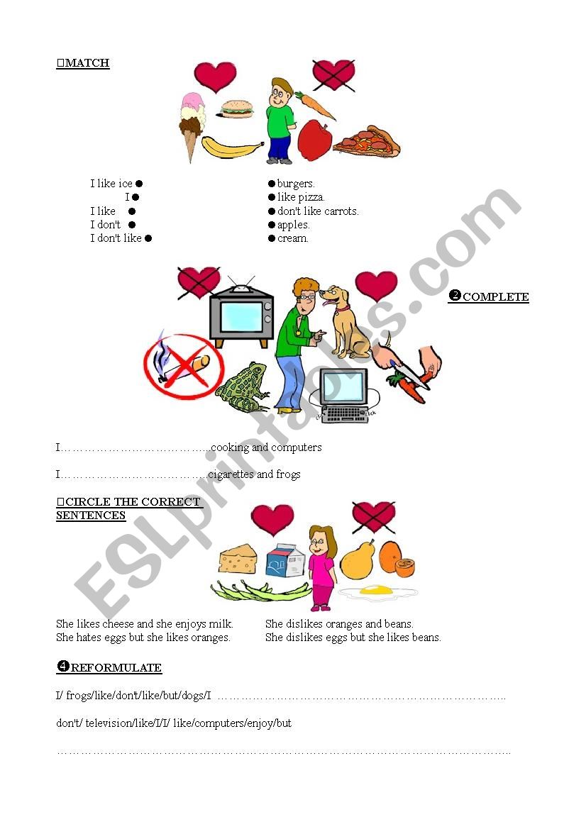 likes and dislikes worksheet