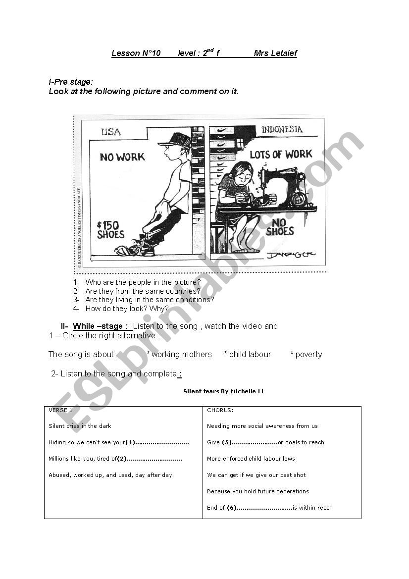 Child labour session 2 worksheet