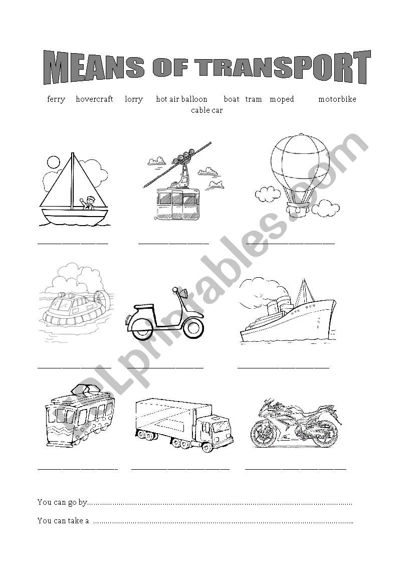 Means of transport worksheet