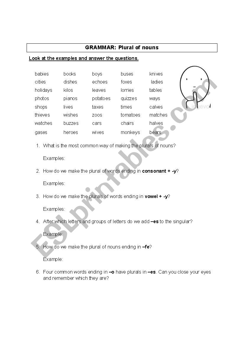 Plural of nouns worksheet