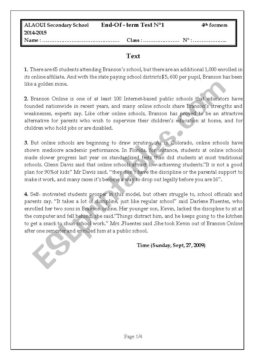 end of term test2 worksheet