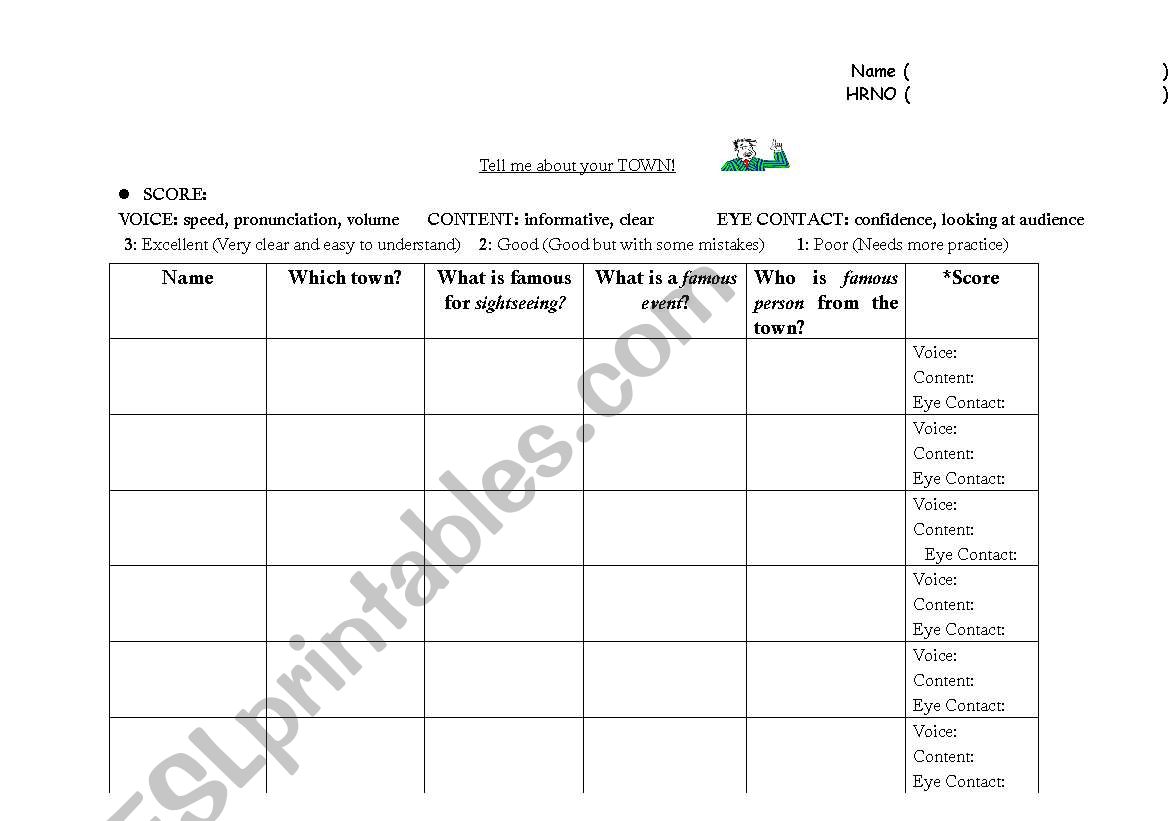 Town Evaluation worksheet