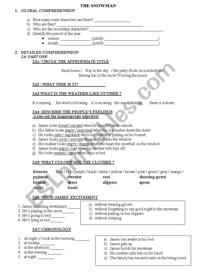 the snowman  worksheet