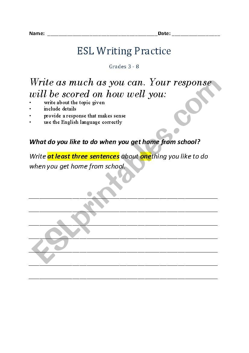 ESL Writing Practice worksheet