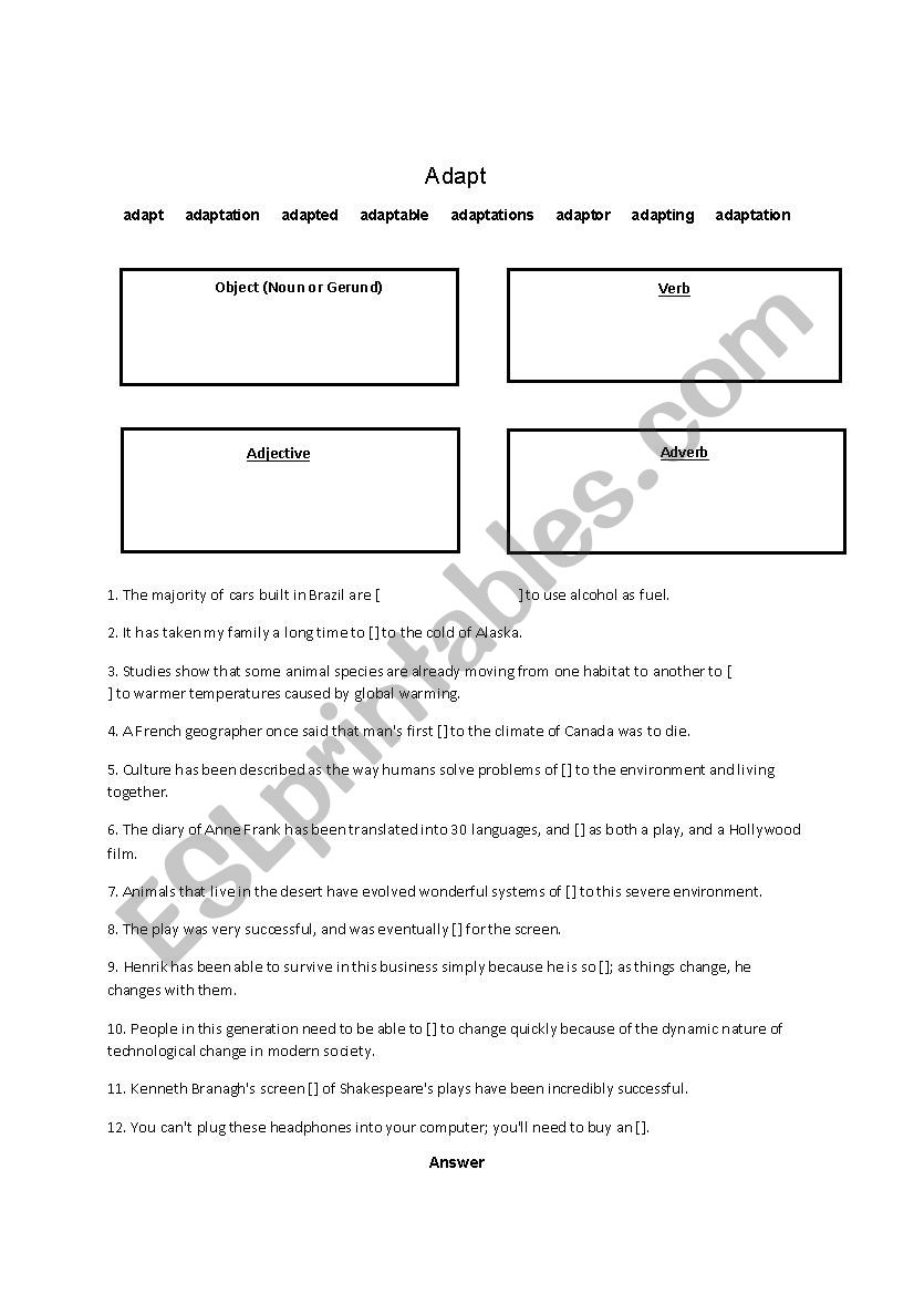 adapt - academic word list worksheet