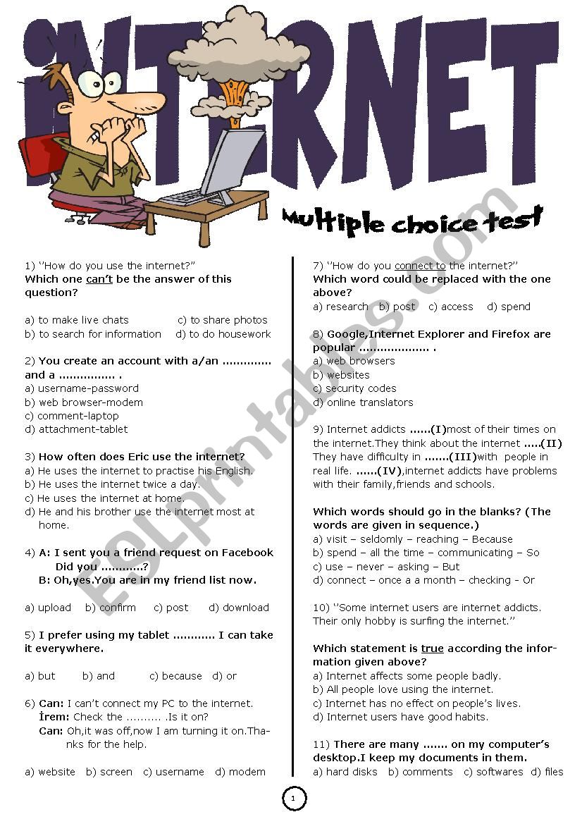 Internet Test worksheet