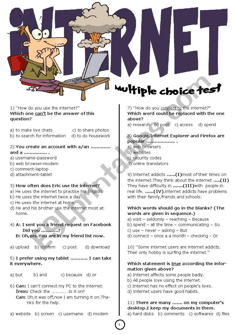Internet Test worksheet