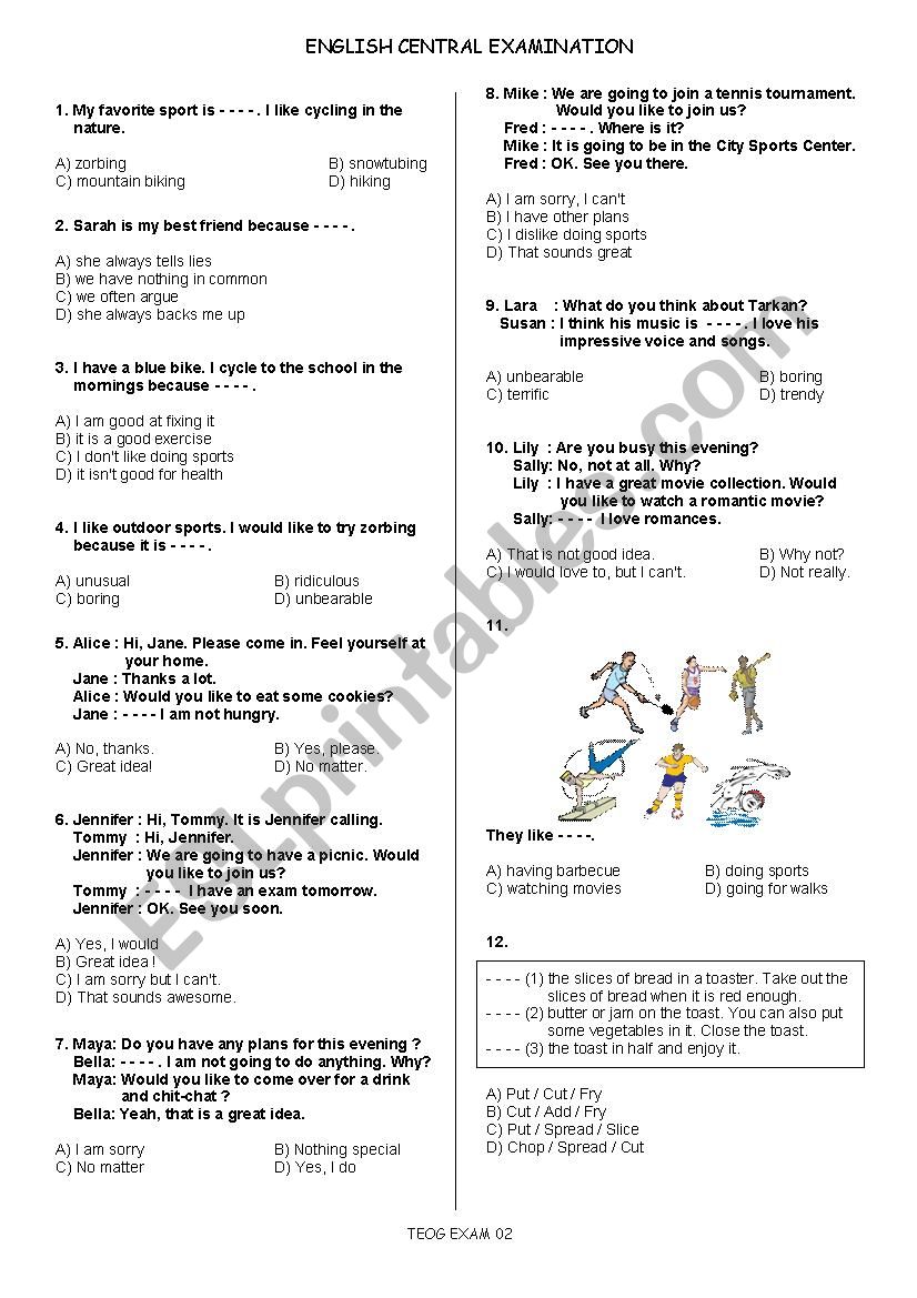 Central Examination II worksheet