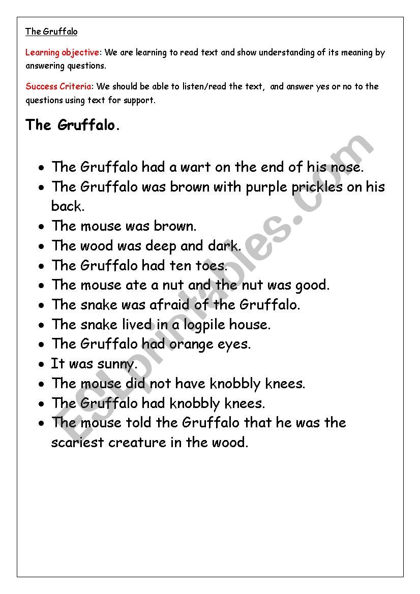 The Gruffalo worksheet