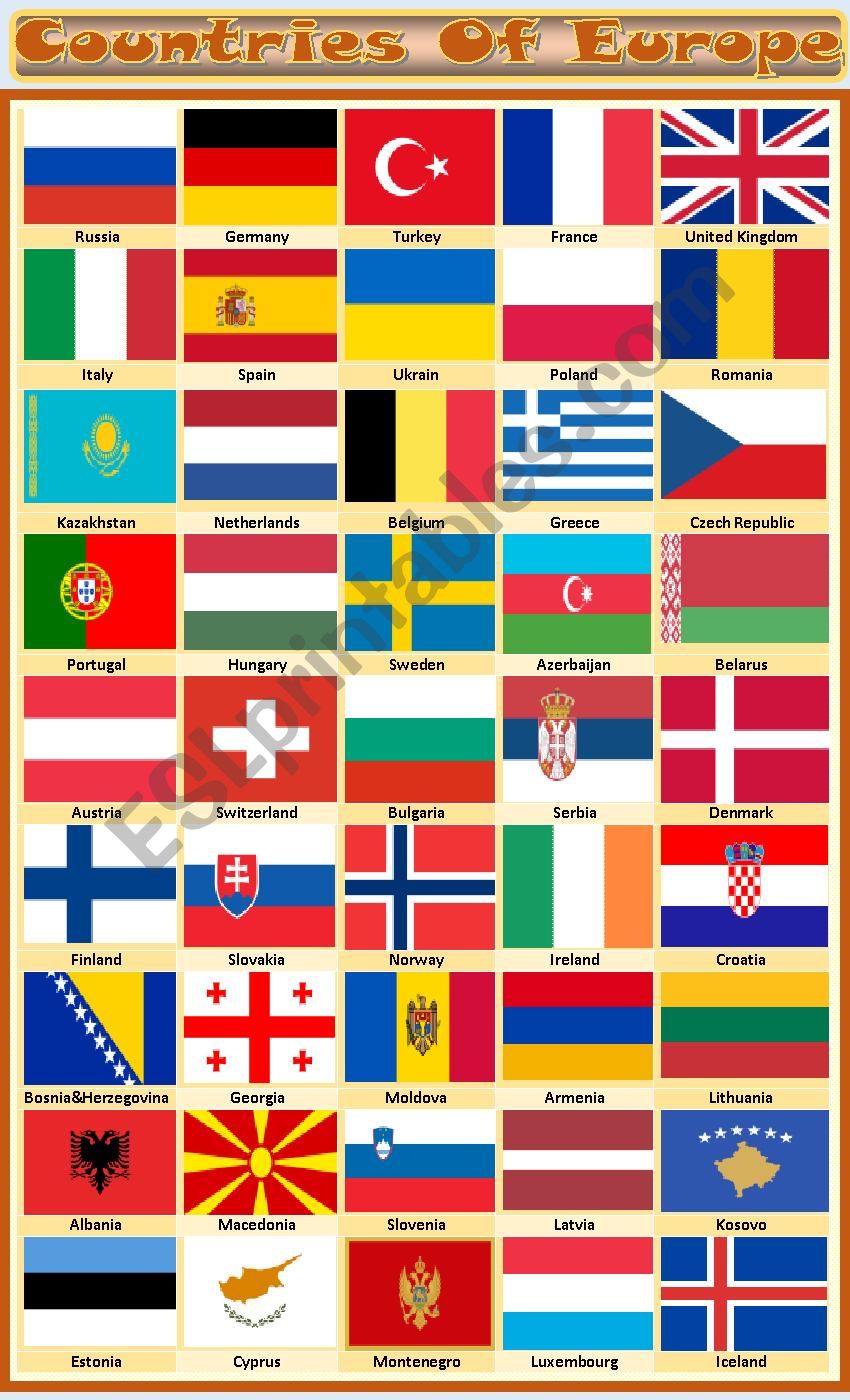 Countries of Europe worksheet