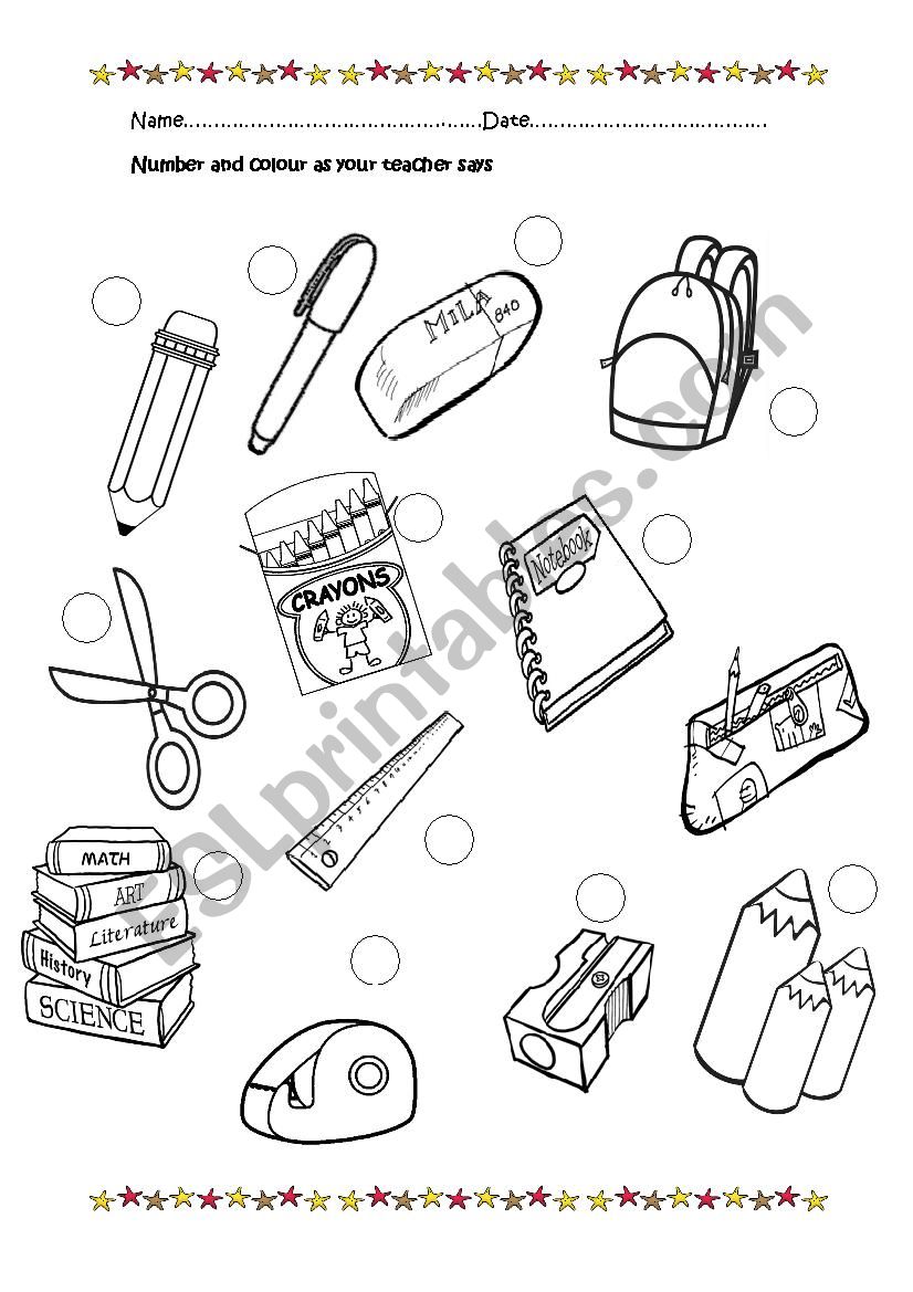 School objects worksheet