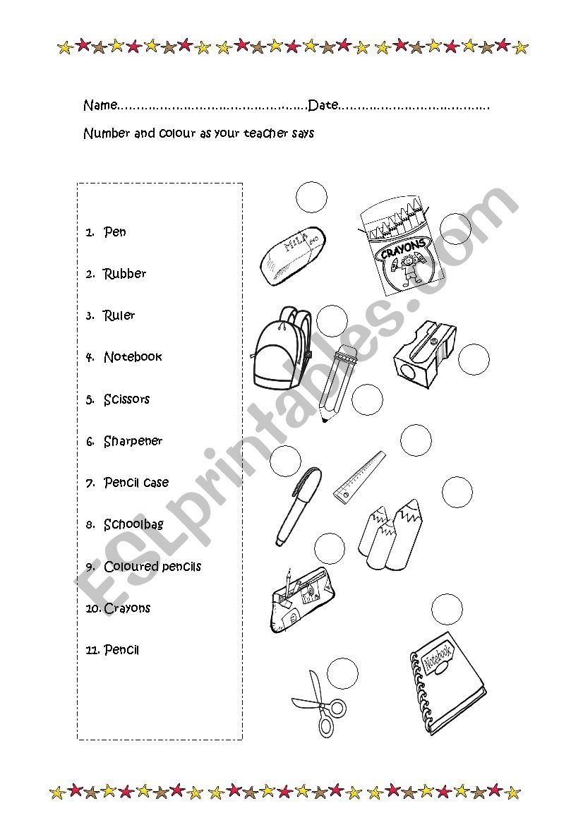 Match the classroom objects worksheet