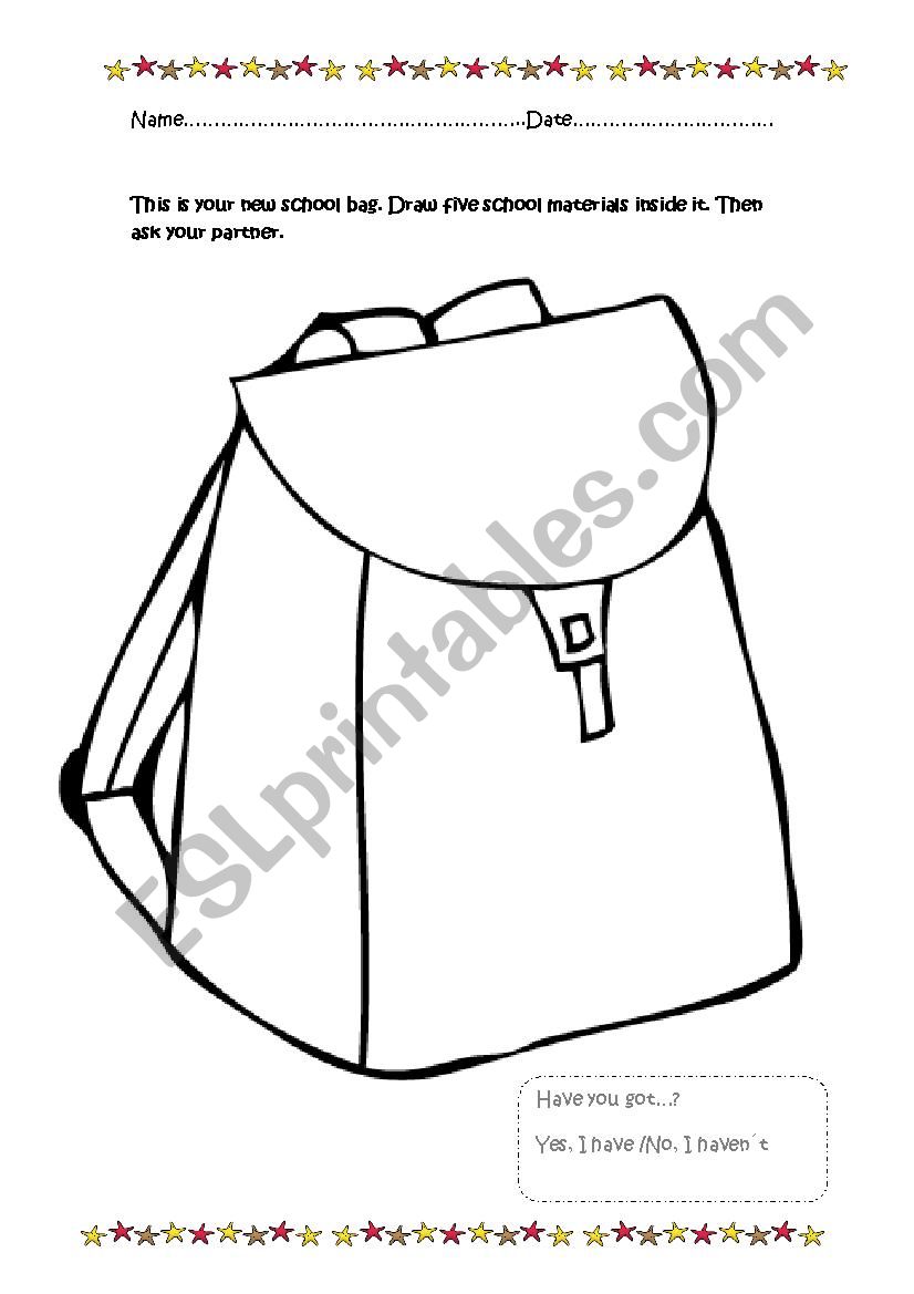 My schoolbag - ESL worksheet by jomalae