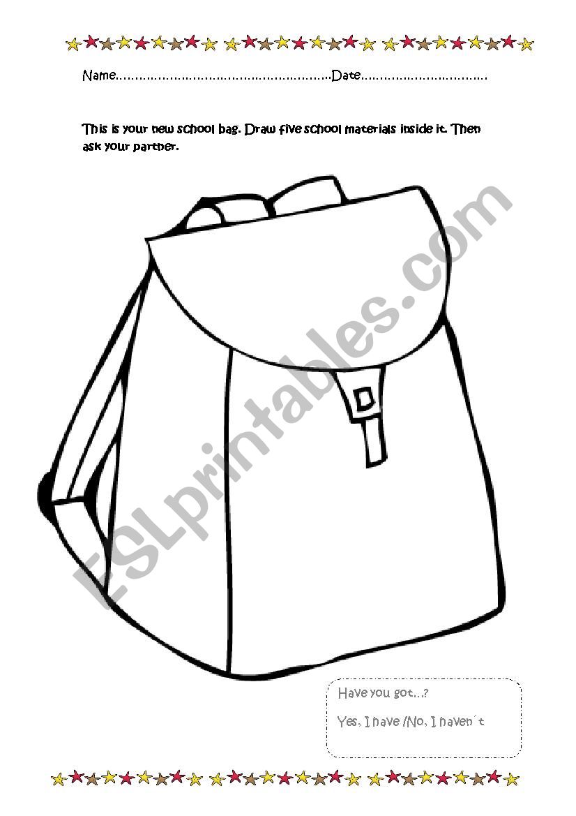 My schoolbag worksheet