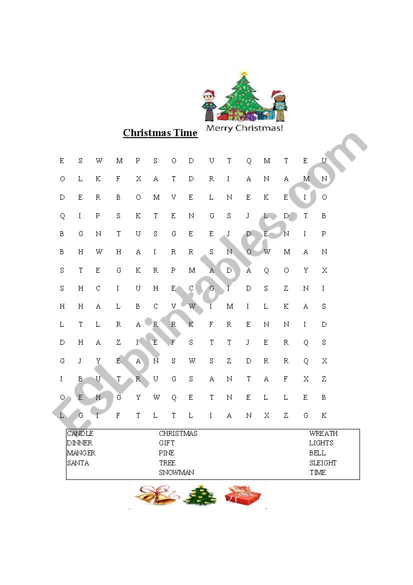 Christmas time wordsearch worksheet