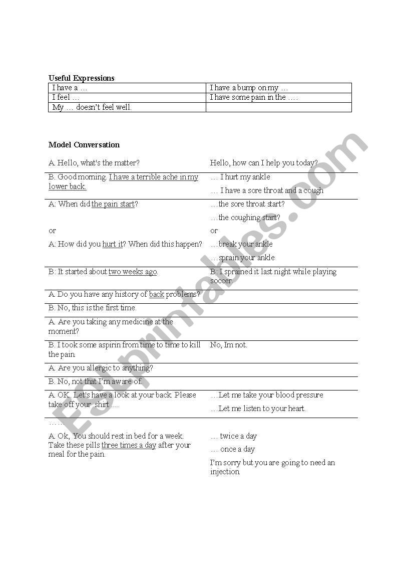 At the Hospital Part 2 worksheet