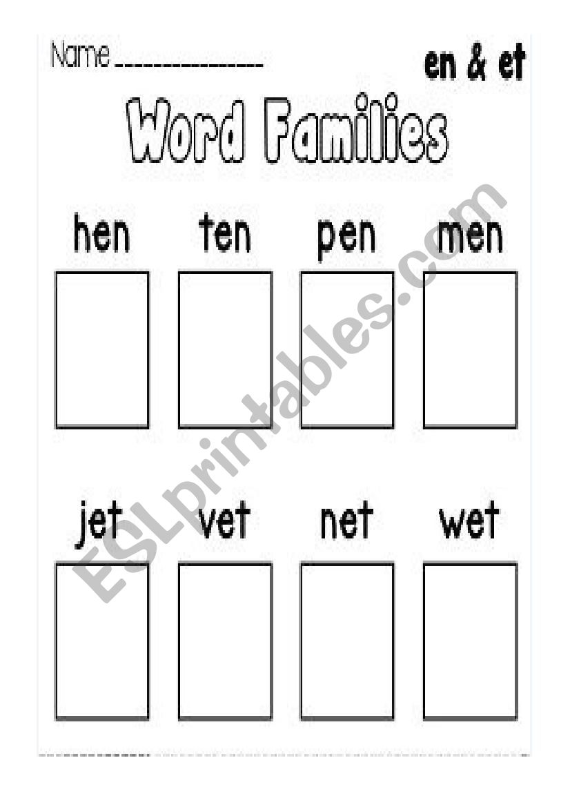 Short Vowel E practise worksheet