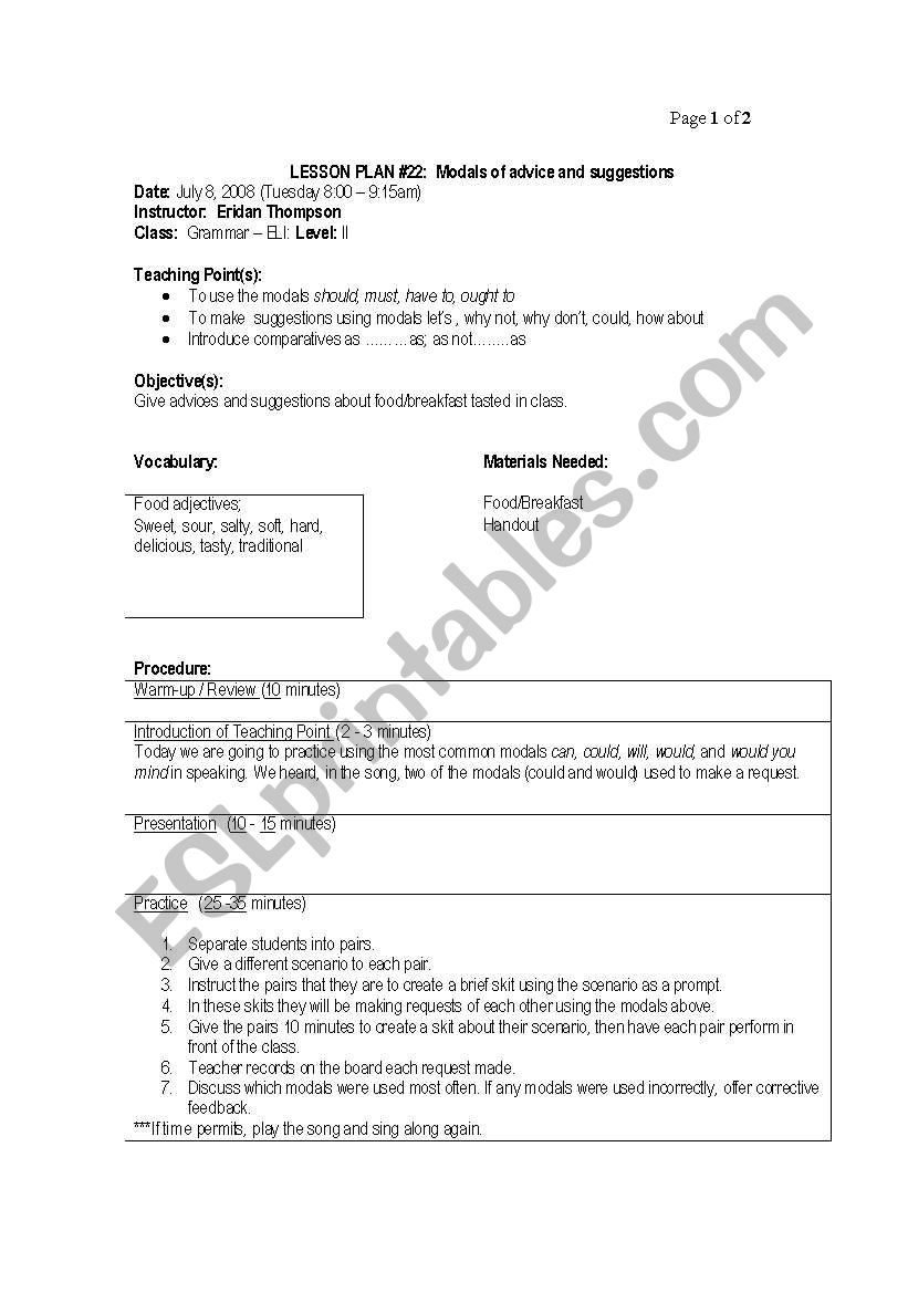 modals of requests worksheet