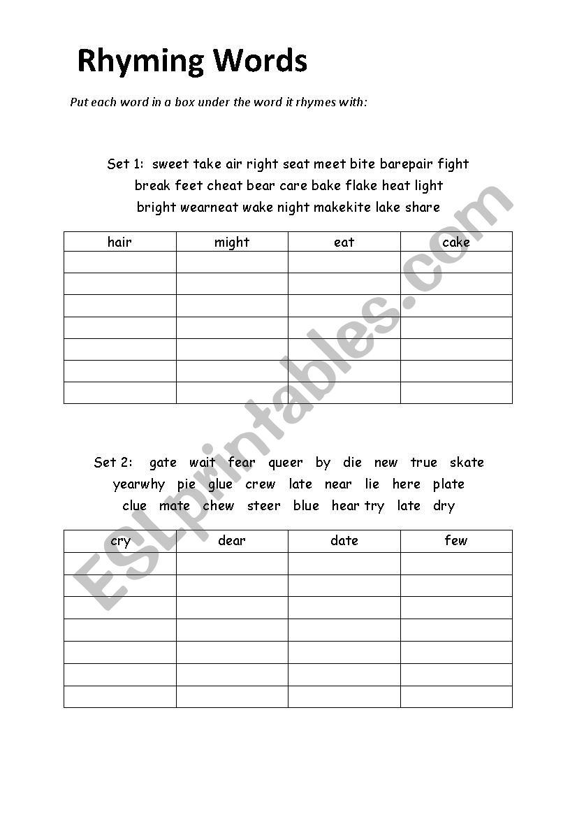 Rhyming Words worksheet