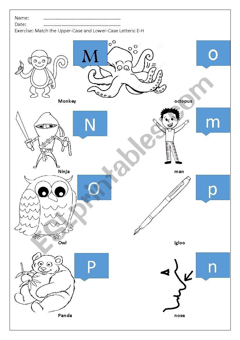 Matching exercise for upper-lower letters m,n,o,p