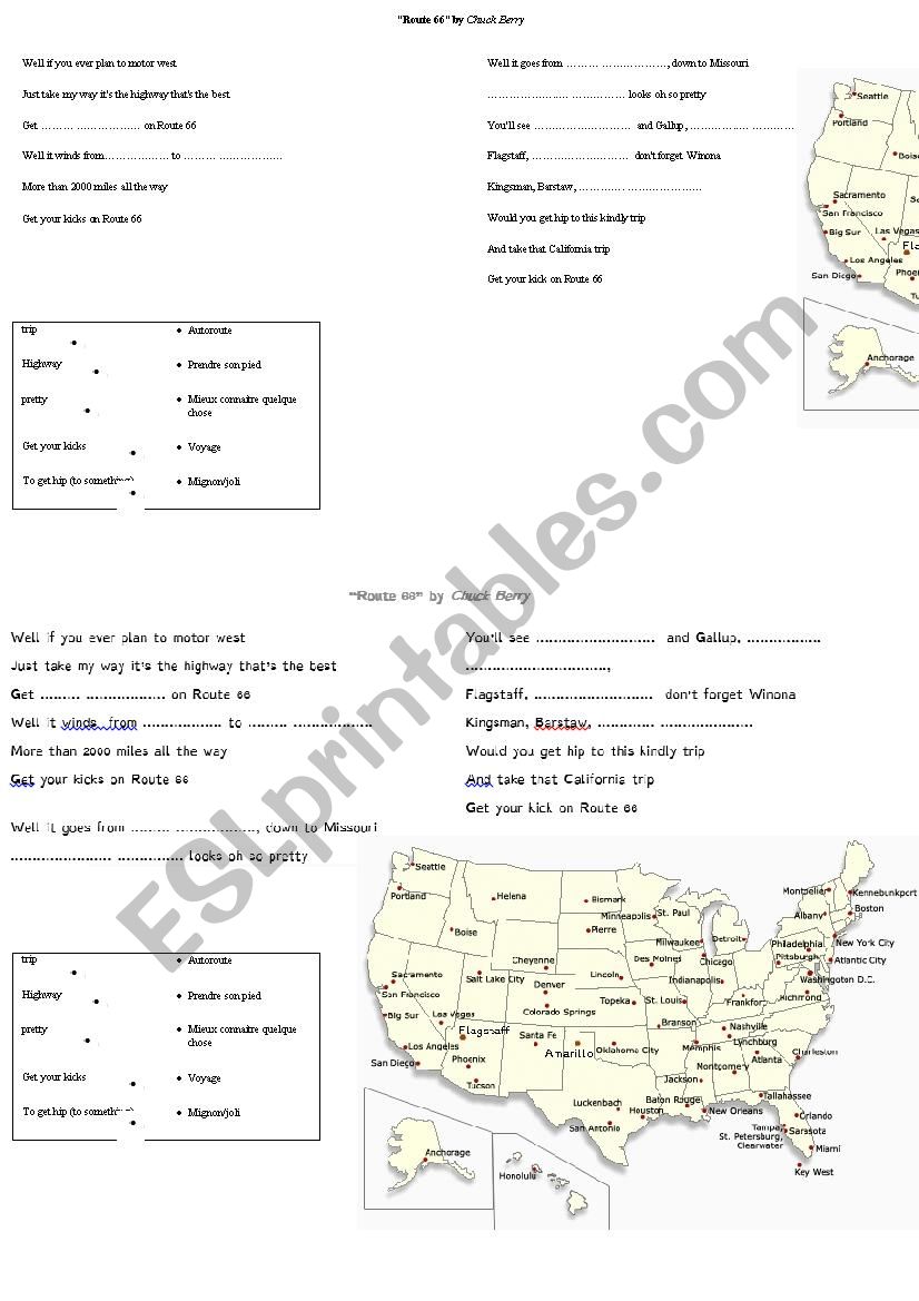 Route 66 - chuck berry song worksheet