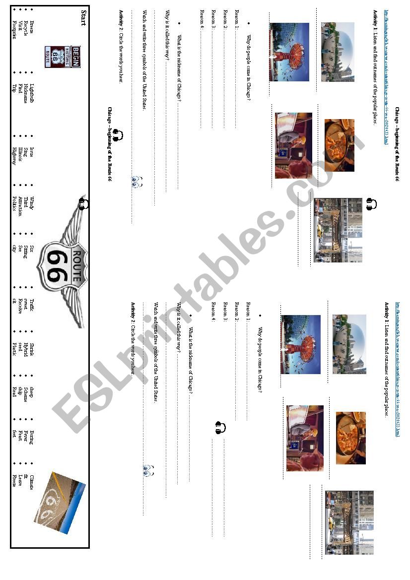 Route 66 Chicago start worksheet