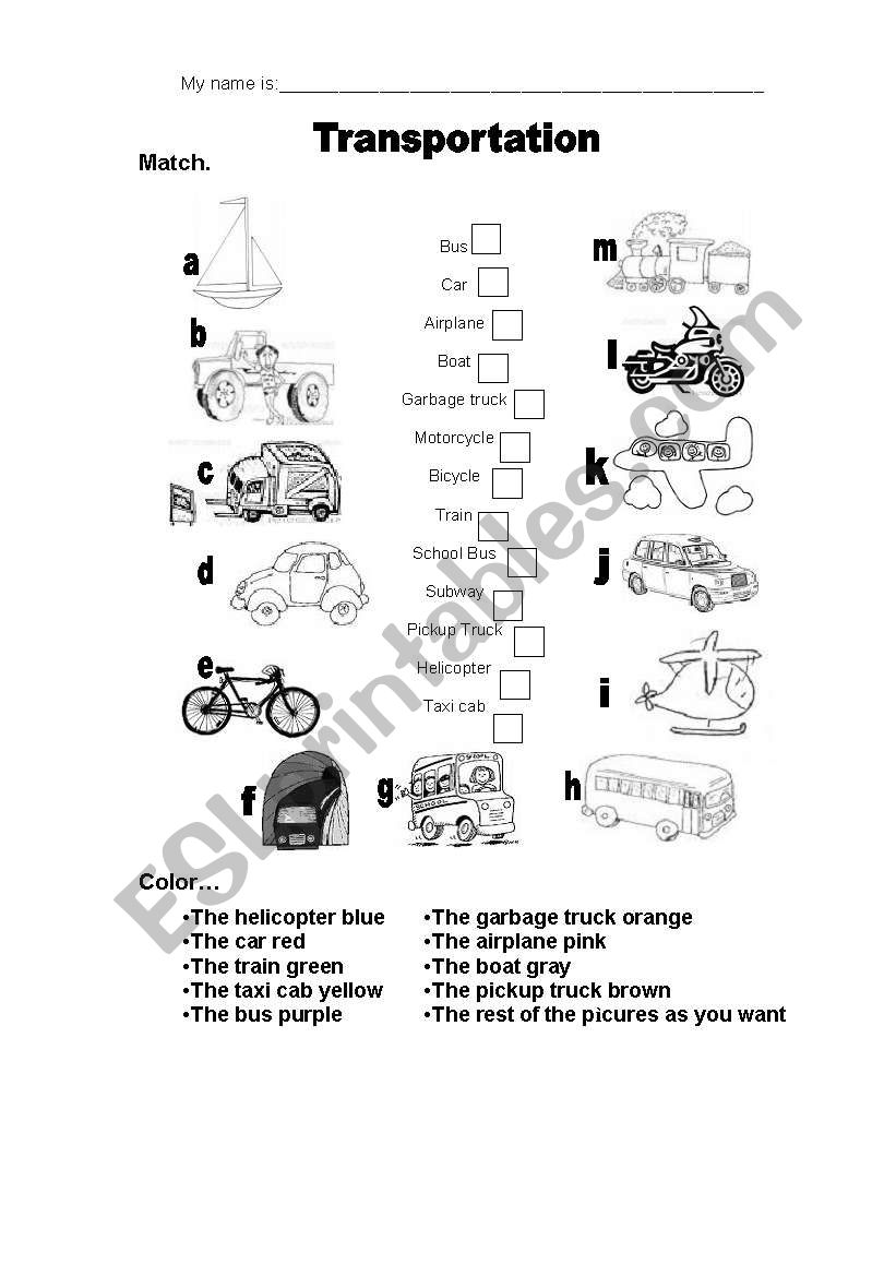 transportation worksheet