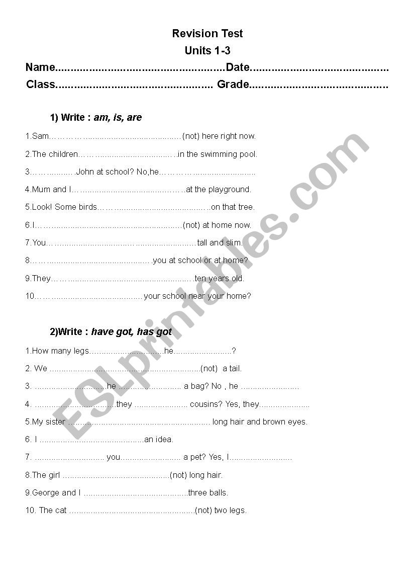 Revision exercises worksheet