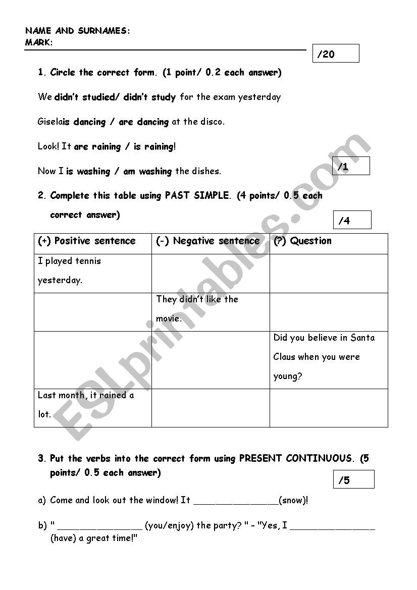 Present continuous grammar and vocabulary test