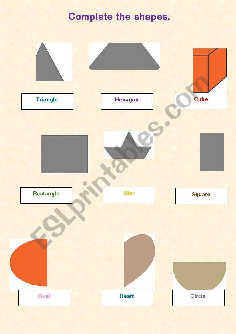 Complete the shapes. worksheet