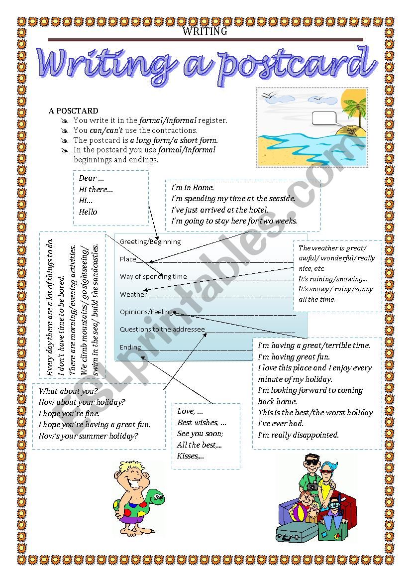 WRITING - postcard worksheet