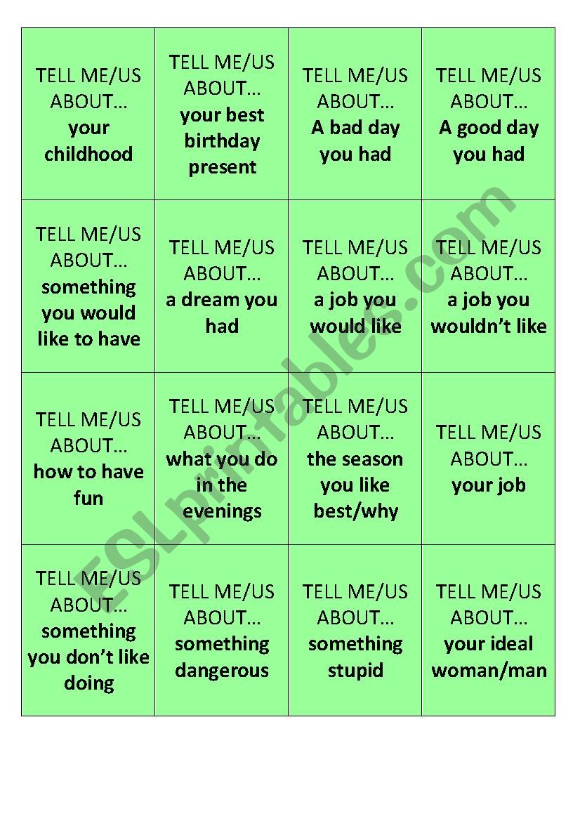 Tell me about ... worksheet