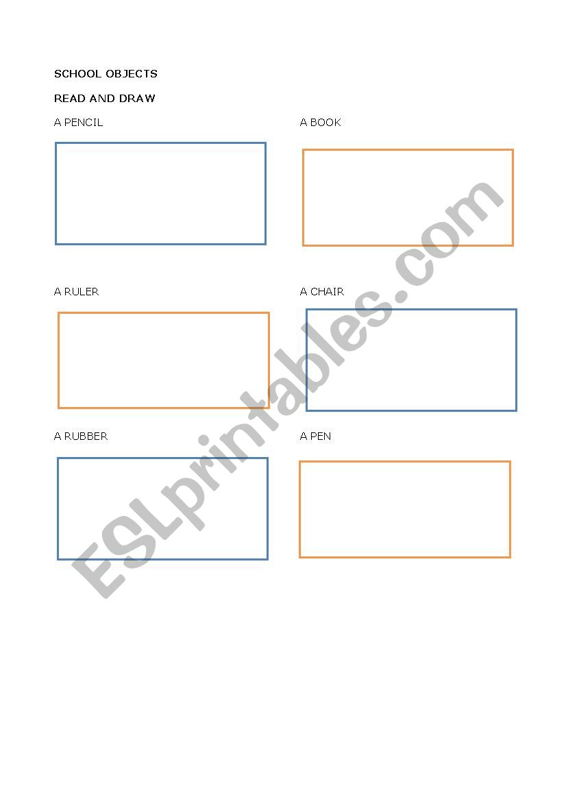 school objects worksheet