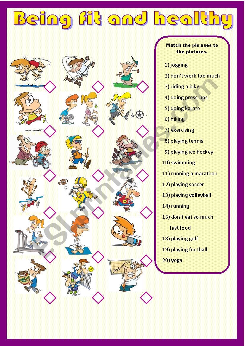 Being fit and healthy worksheet