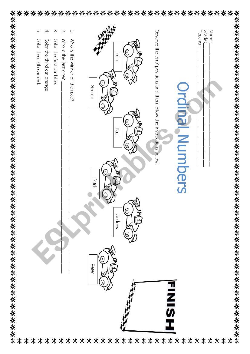 Ordinal numbers worksheet