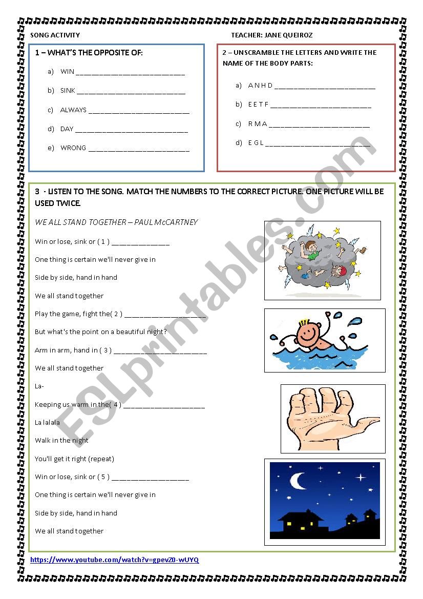 We all stand together worksheet