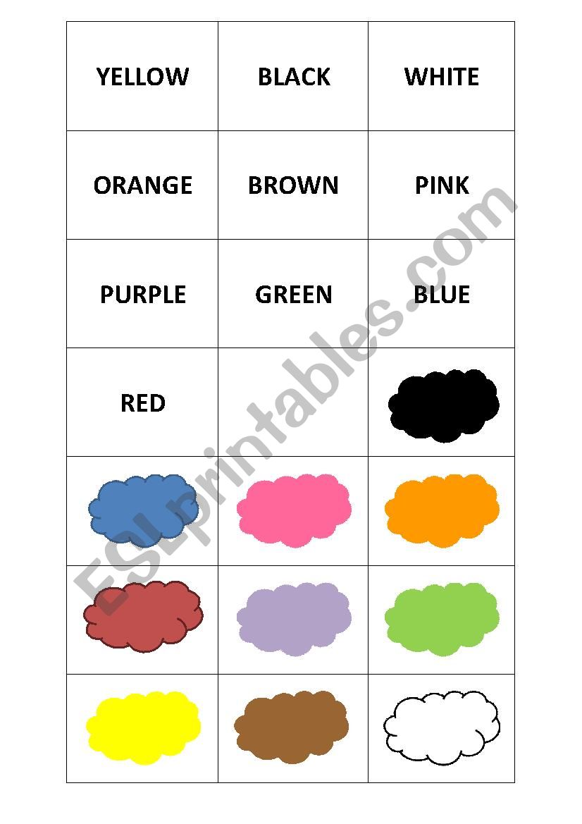 Memory cards Colours worksheet