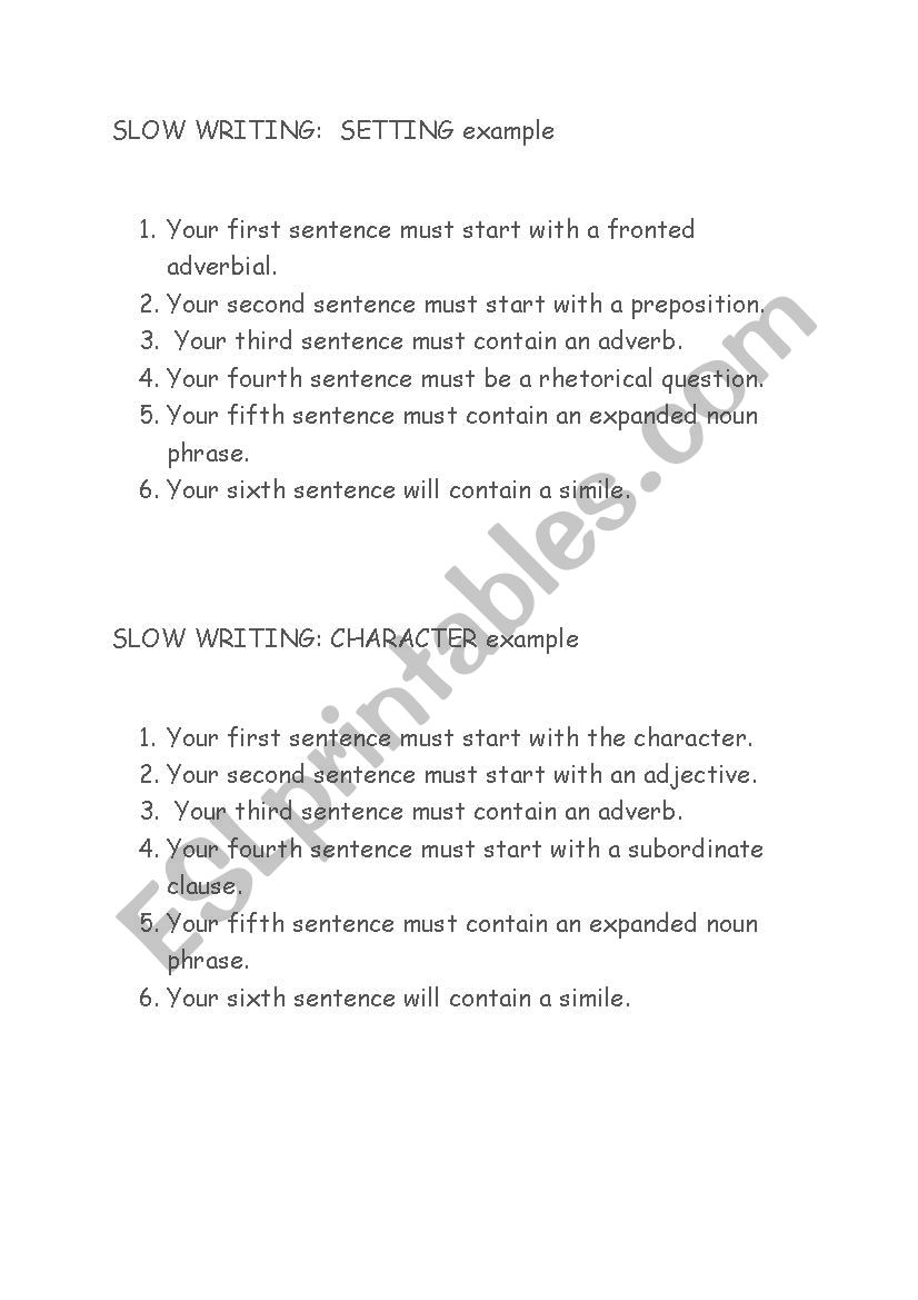 slow writing worksheet