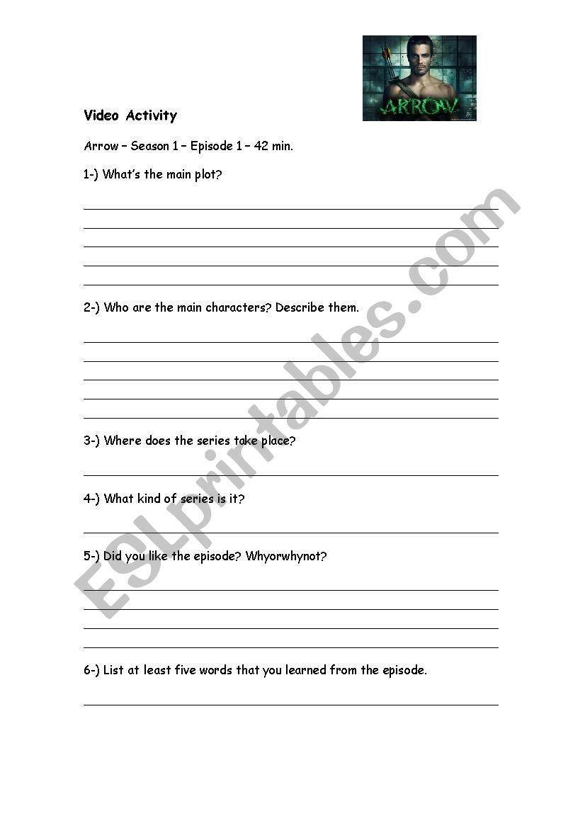 Arrow - Season 1 - Episode 1 worksheet