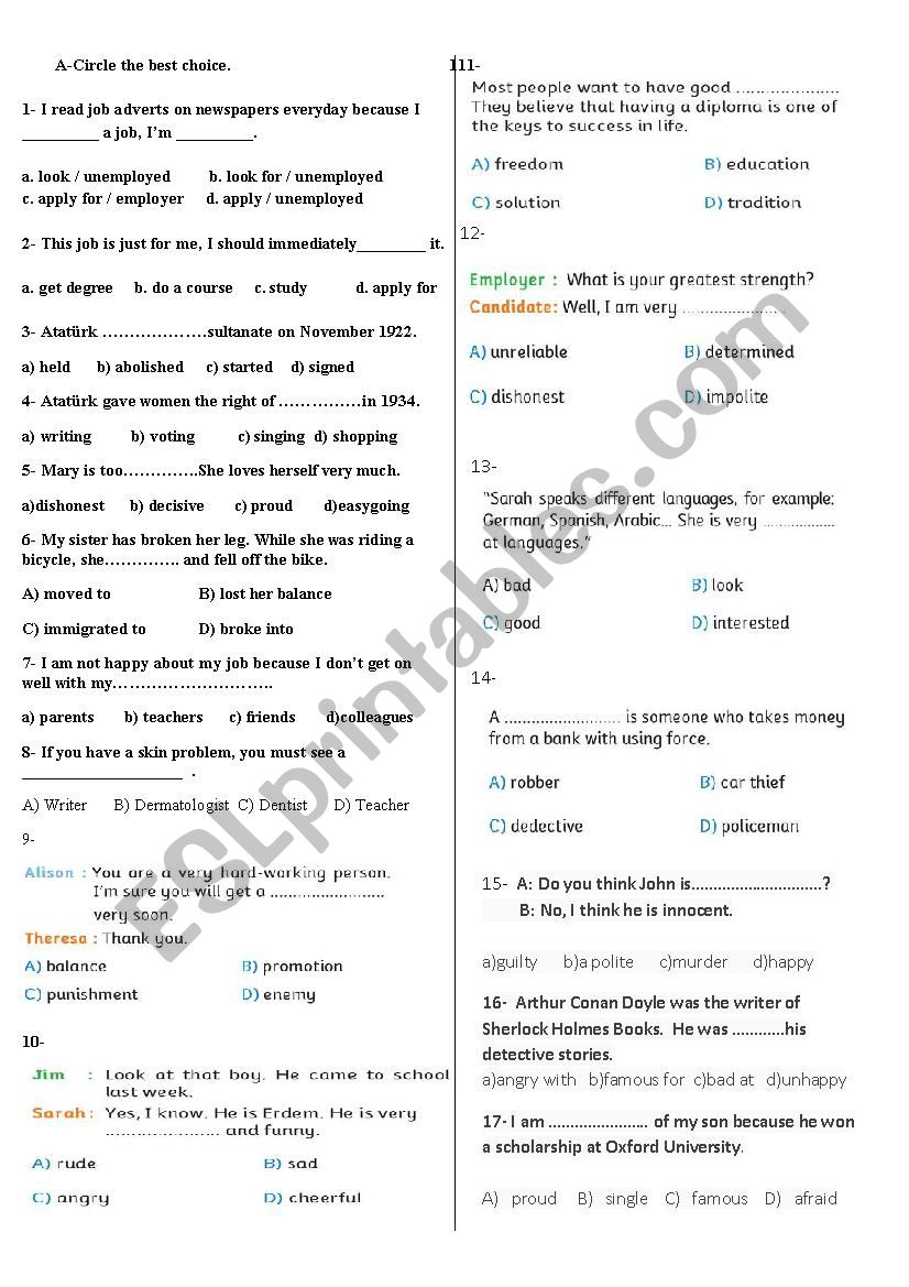 vocabulary worksheet worksheet