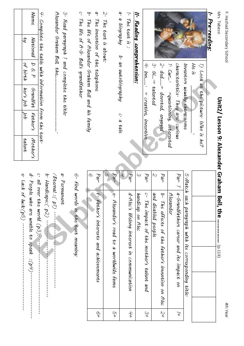 Alexander Graham Bell, the.. worksheet