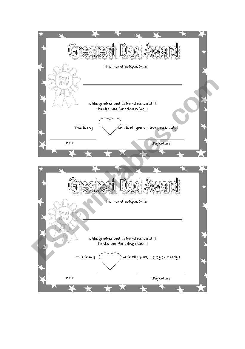 greatest dad award worksheet