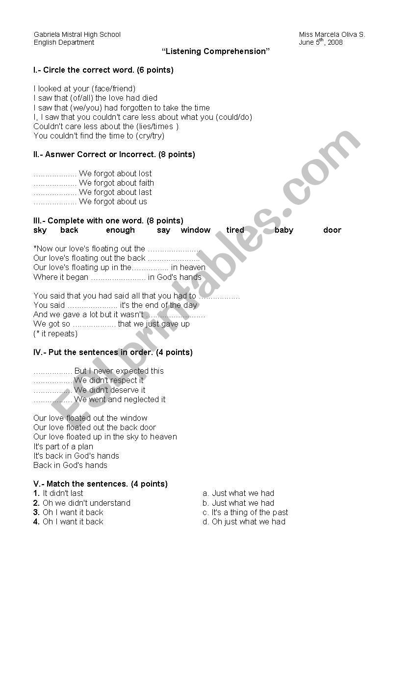 Nelly Furtado worksheet