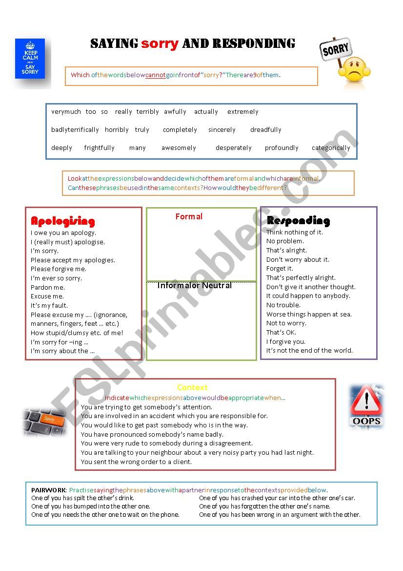 Saying Sorry and Responding (and famous quotes quiz)