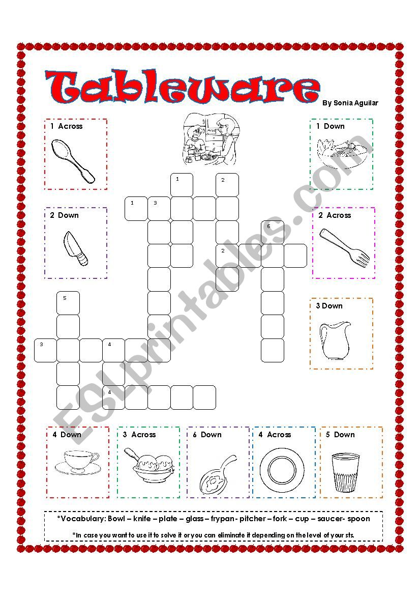 TABLEWARE CROSSWORD PUZZLE worksheet