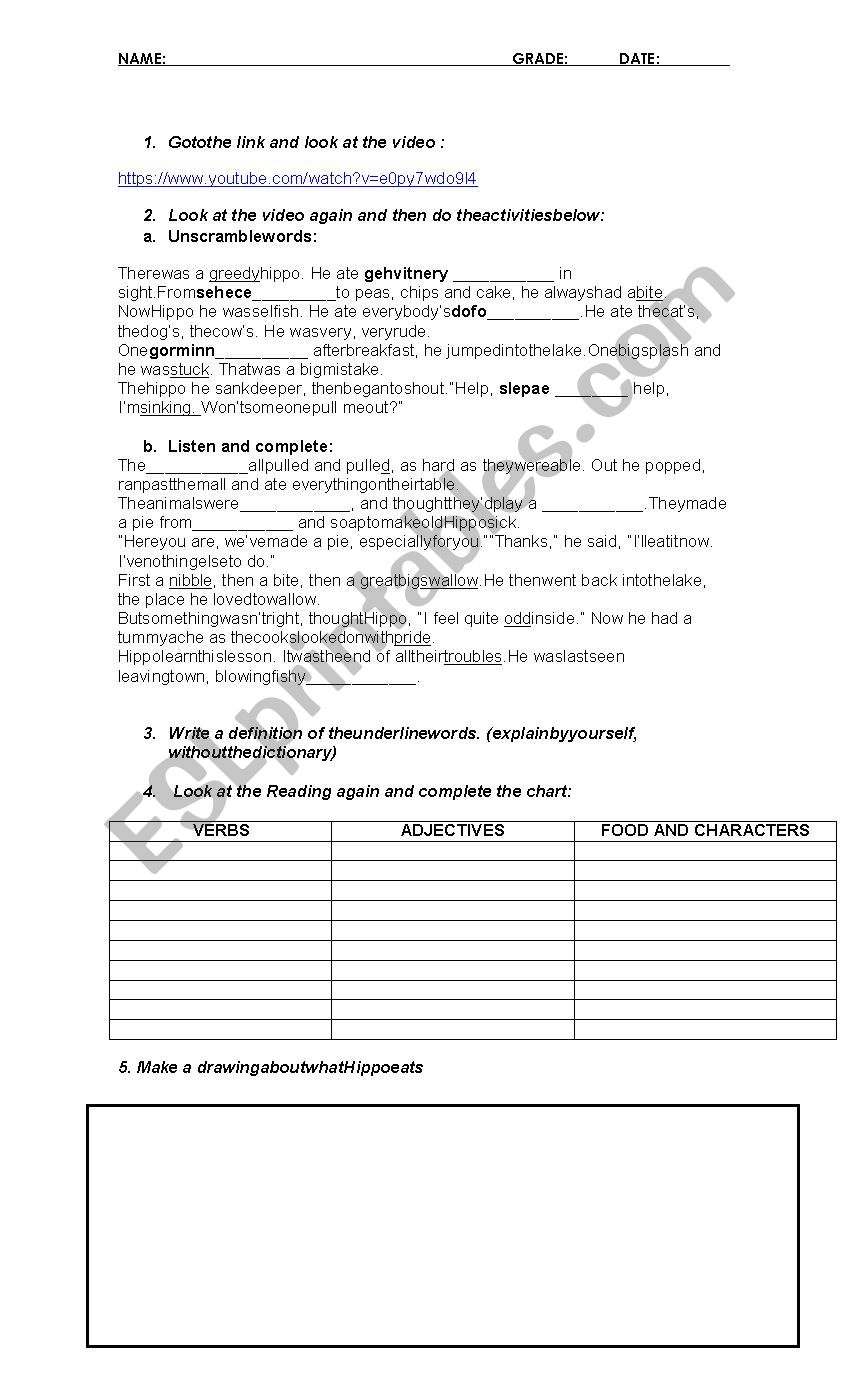 the Hippo worksheet